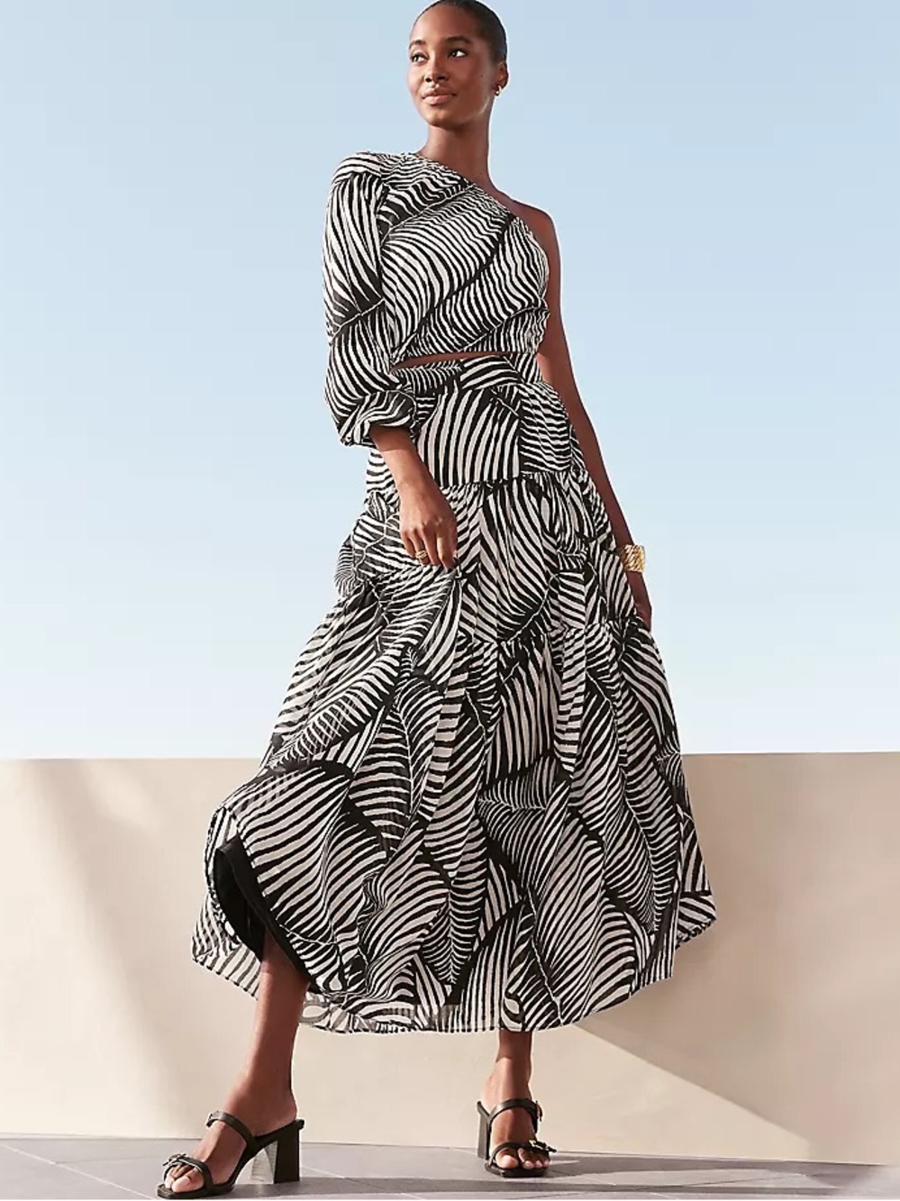 Ann Taylor Black and White One-Shoulder Maxi Dress